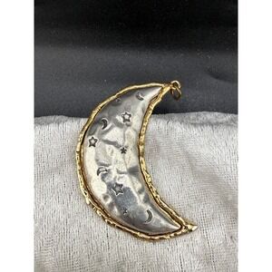 Vintage Moon Pendant Signed JJ Crescent Moon Celestial